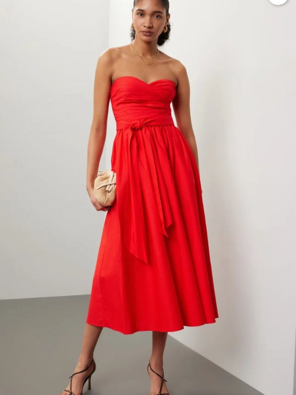 Toccin Tie Waist Strapless Dress Red 100% Cotton Size 6 MSRP $595